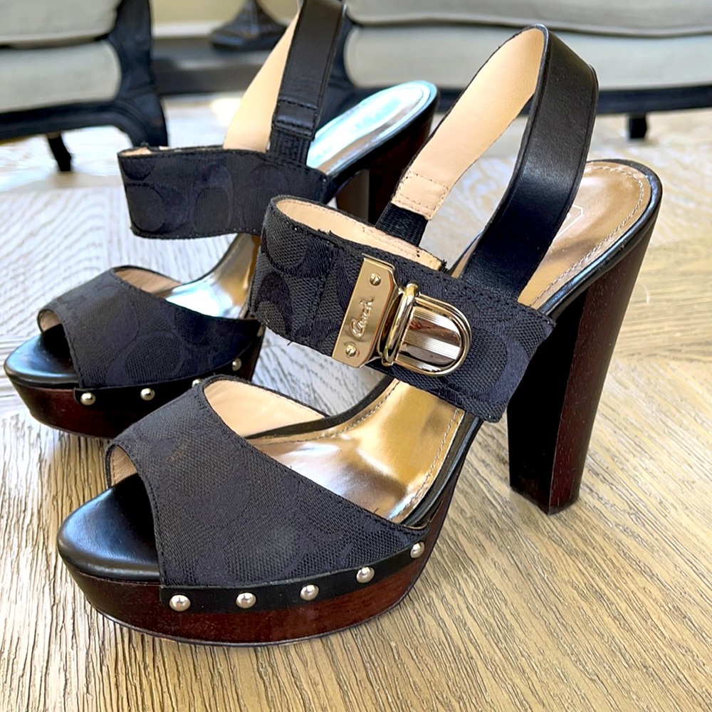 Coach black platform sandals